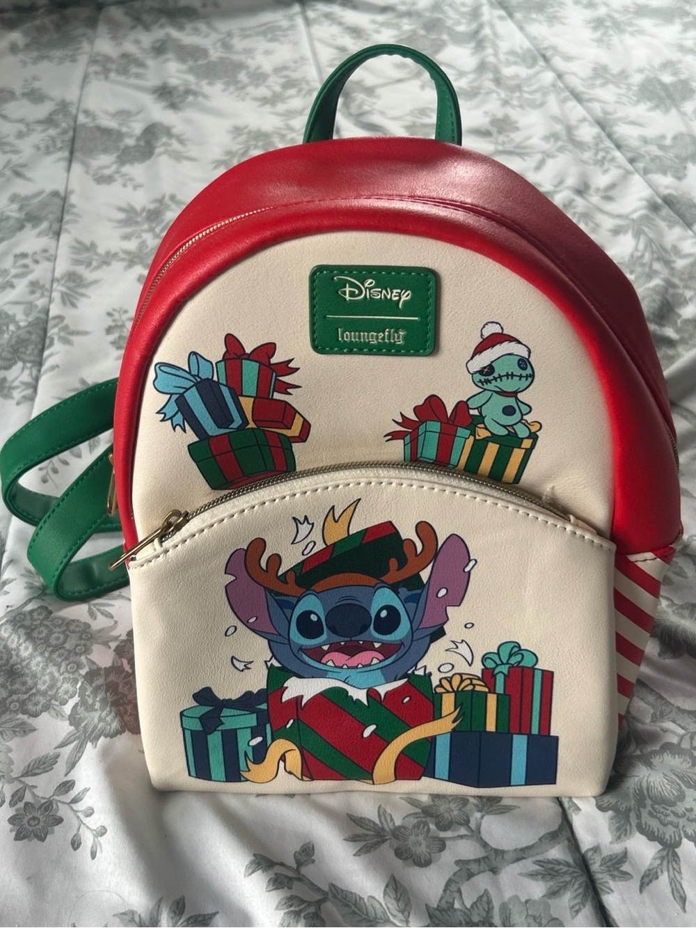 Loungefly Disney Loungefly Red, Cream & Green Stitch Holiday Mini Backpack